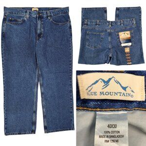 New Blue Mountain Jeans Mens 40x30 Blue 5 Pockets Relaxed Fit 100% Cotton Denim